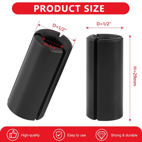 Ready To Roll A3 Carbon Steel Router Collet Reducer Sleeve Half To Quarter Inch Adapter For Handheld Tabletop Woodworking Milling Tool Heavy Duty Build Tough Fits Dead On, showing dimensions and design.