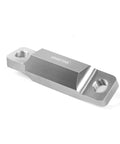 Heavy-Hitter Rotary Tool Workstation part, solid aluminum with threaded openings for versatile setups in luthier craft.