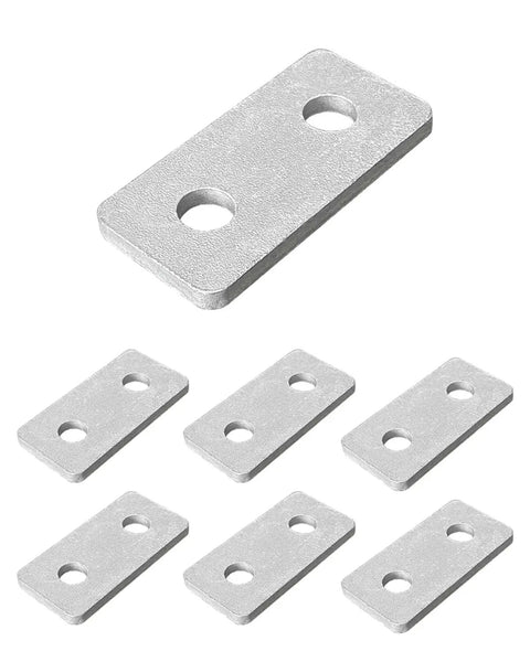 Heavy Duty Six Pack Two Hole Flat Plate Fitting For One And Five Eighths Inch Strut Channel Steel Brackets Fifteen Sixty Fourths Inch Thick Tough Galvanized Finish Fits Half Inch Bolt Built For Rooftop Outdoor Solar HVAC, six plates