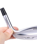 Person holding a Titleist iron head with attached ferrule for 0.355 inch tapered shafts, part of Ten Piece Collared 0.355 Inch Golf Iron Ferrules.