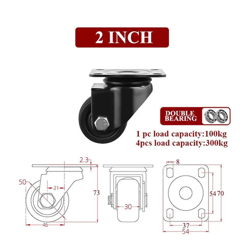 2 inch heavy duty nylon wheel caster for furniture and equipment swivel stem casters with brake industrial grade design