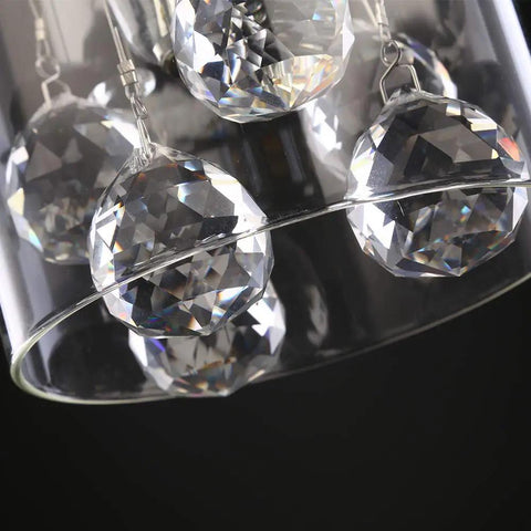 Close-up of teardrop crystals on Three Pack Crystal Pendant Lights For Kitchen Island With Adjustable Chrome Finish Glass Shade
