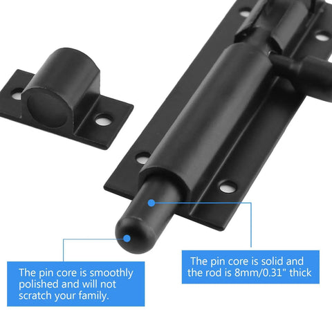 Two Pack 3 Inch Aluminum Door Latch Bolt Sliding Lock Kit With Thick 1.3mm Bar, Heavy Duty Barrel Bolt, Matte Black Finish