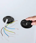 4 Pack Heavy Duty Rubber Grommets For Wiring, 2 Inch Black Firewall Plug Insert, shown with exposed wires and hand placing grommet.