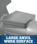 Multi-Purpose Bench Vise With 6-1/2 Inch Jaw Width And 6-1/4 Inch Opening, 3-1/4 Inch Throat, 360 Degree Rotating Head, Indexed At 30 Degree Increments, Replaceable Hardened Steel Jaws, Built-In Anvil, Serrated Jaws For Secure Grip. Built-in anvil work surface on gray bench vise