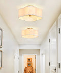 Four-Light Clover Drum Semi-Flush Ceiling Light With White Fabric Shade Close-To-Ceiling Fixture For Bedroom, Hallway, Kitchen, Corridor, Laundry Room Or Nursery E26 Bulb Compatible in hallway