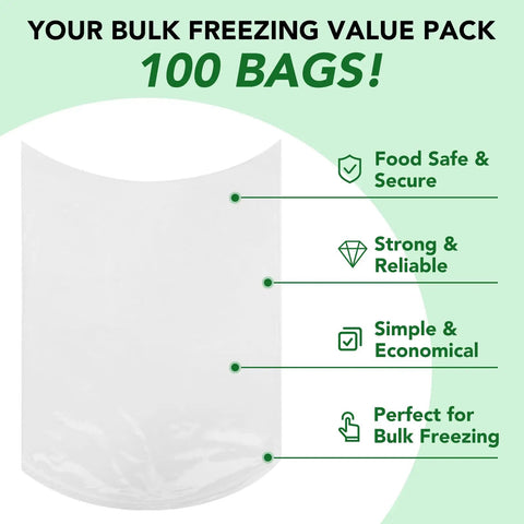 Clear 13x18 Inch Poultry Shrink Bags 100 Pack With 100 Zip Ties And Silicone Straw For Freezing, Marinating, Brining Chicken, Turkey And Rabbit Meat 5 To 14 Lbs. 100 bags shown