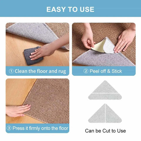 Anti Slip Rug Grippers For Vinyl Floors And Tile That Keep Area Rugs In Place And Stay Put On Hardwood Floors With Extra Sticky Carpet Gripper Tape Durable Non Slip Pad Pack Of Four 12x12cm steps to use