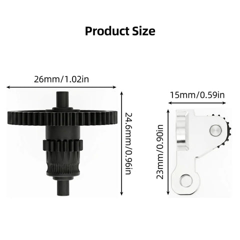 Extruder Gear Assembly Replacement For Flashforge AD5X with dimensions: gear 26x24.6mm, bracket 15x23mm