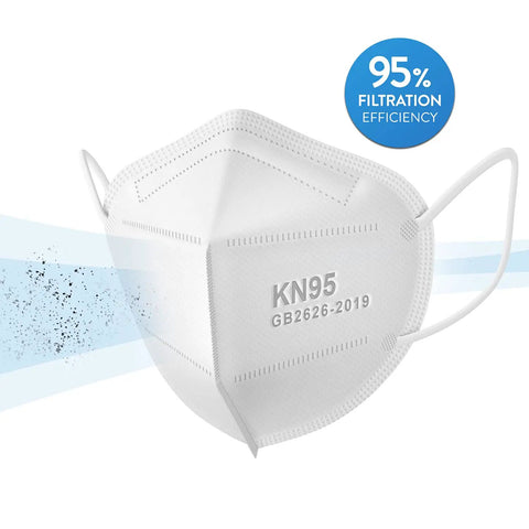 30 Pack KN95 Disposable Face Masks White GB2626-2019 Protective Respirator Masks showing filtration and secure fit design