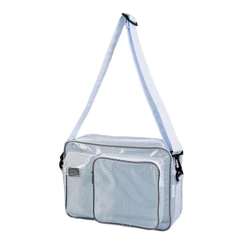 Straight Up Clear Crossbody Bag Ideal For Cleanroom Engineers Keeping Laptop And Tools Rock Solid Hauling Tech Gear With Quick Access Transparent Shoulder Bag, clear nylon, front pocket.