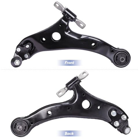 Two Piece Front Lower Control Arm With Ball Joint Replacement Kit For Lexus ES300 ES330 ES350 RX330 RX350 Toyota Avalon Camry Highlander Solara 2002 Through 2011 Beefed Up Suspension Upgrade K620333 K620334, showing front and back view of control arms.