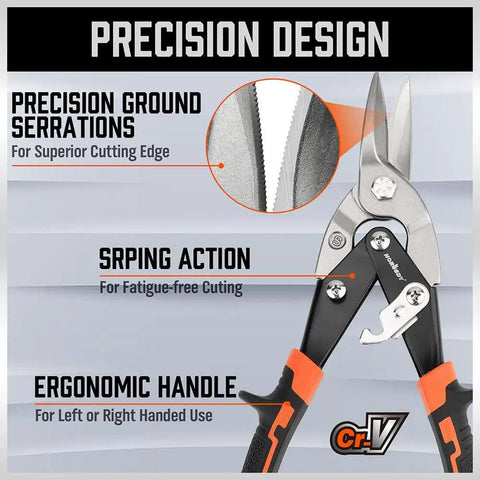 3 Pack 10 Inch Aviation Tin Snips Set For Sheet Metal Cutting focus on serrated jaws and ergonomic handle