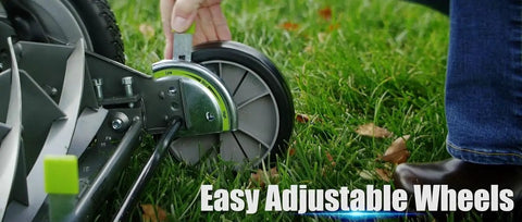 18-Inch Push Reel Lawn Mower With 5 Blade Ball Bearing Reel, Easy Start, Adjustable 1 To 3 Inch Cutting Height, wheel adjustment