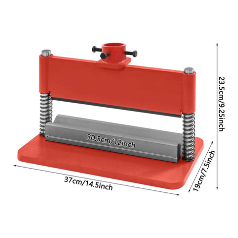 Heavy Duty Press Brake Attachment For 12 And 20 Ton Hydraulic Workshop Presses, 3 Sixteenth Inch Bending Thickness, side view with measurements