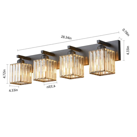 Modern Black Crystal Bathroom Vanity Light 4 Lights Wall Fixture With Clear K9 Crystals Metal Structure Moisture Resistant