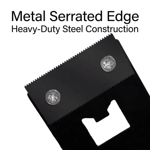 Metal serrated edge of Heavy Duty Desktop Tape Dispenser With Solid Steel Base And Precision Serrated Blade.