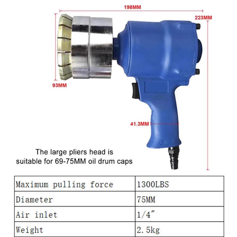 Niikadd Air Driven Oil Drum Pressure Cap Sealer Crimper For 200 Liter Barrel handheld tool with 75mm head and blue design.