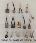 High Performance 4 Pack Graphite Carbon Brushes For Electric Forklift Steering Motor Replacement showing various carbon brushes and clips.