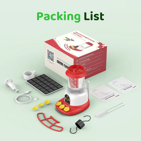 Dope Smart Hummingbird Feeder With Camera For Backyard Birding packaging includes solar panel and accessories.