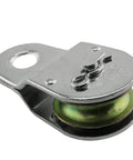 Beefy Heavy Duty Fixed Eye Steel Pulley For Wall Mount Single Wire Rope Pulley, galvanized metal with green wheel