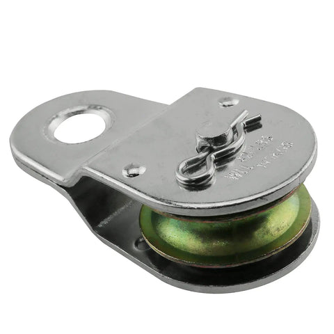 Beefy Heavy Duty Fixed Eye Steel Pulley For Wall Mount Single Wire Rope Pulley, galvanized metal with green wheel
