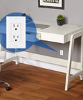 Office scene with Decorator Wall Receptacle Outlet Kit With 50 Pack Tamper Resistant Outlets For Easy Install, 15 Amp 125 Volt Standard 2 Pole 3 Wire, Includes Wall Plate, UL Listed White For Home Office School And Commercial Use highlighted on wall.
