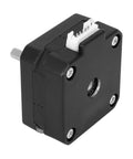 Angled front view of Nema 17 stepper motor with alloy housing, 12V 0.7A, 4-wire.