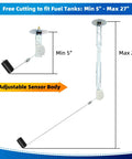 240-33 Ohm Fuel Sending Unit And Gauge Combo For 5 To 27 Inch Tanks, Waterproof Fuel Level Sender With 7 Color Backlight, Multi Signal Gauge For Boats, Marine, Trucks And Automotive Applications adjustable sender body shown min 5 max 27