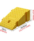Built Tough Portable Loading Ramp With Grippiest Non Slip Surface Heavy Duty Threshold For Driveway Curb Loading Dock Wheelchair Setup Quick Swap Orange Model 25 By 45 Centimeter Compact Size For Side Walk And Parking Gate Easy Roll On Assistance, yellow ramp with measuring dimensions.