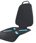 Waterproof Car Seat Cover For Baby And Kids Heavy Duty Seat Protector, black 600D Oxford fabric, blue accents, anti-slip backing.
