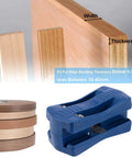 Go To Edge Banding Trimmer For Veneer And Laminate Edges with blue handheld trimmer and wood materials, size labeled