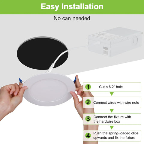 Installation guide for 12 Pack 6 Inch Ultra Thin LED Recessed Ceiling Lights With Junction Box 5 CCT Dimmable.