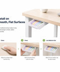Kick Clutter To The Curb With This Slick Under Desk Drawer Organizer 2 Pack tutorial for adhesive installation on a desk.