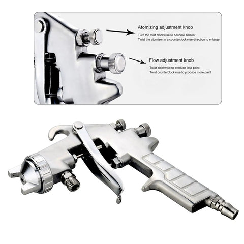 Professional Grade Hvlp Paint Sprayer Pneumatic Suction Feed Gun with detailed atomizing and flow adjustment knobs.