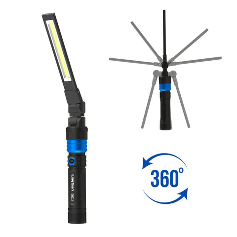 3 In 1 Quick Connect Rechargeable LED Work Light Kit with pivoting slim bar light and 360-degree rotation feature.