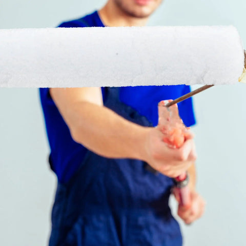 Dead-On Replacement Paint Roller Sleeve Cover With Heavy Duty Plastic Frame And Silky Glide Finish For Smooth Coat Coverage And Fast Room Refreshes Done Right, close-up of white fiber cover.