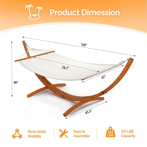 Wood Arc Hammock Stand With Double Hammock For Outdoor Use Natural Wooden Frame Supports Up To 330 Lbs 14 Feet Long
