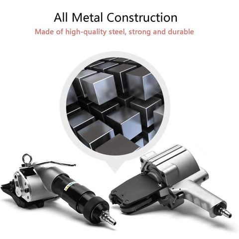 Heavy Duty Pneumatic Steel Strapping Machine Tool 19mm Metal Sealer Tensioner And Cutter, all metal construction, industrial durability.
