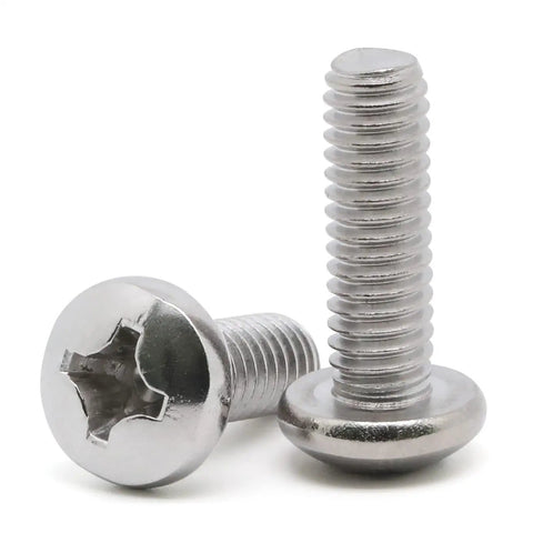 Rock Solid 8-32 Pan Head Machine Screws Half Inch Full Thread 304 Stainless Steel Phillips Drive Pack Of 100, close-up view.