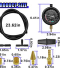Front view of UHANBUT vacuum and fuel pump tester gauge kit with hose and brass adapters.