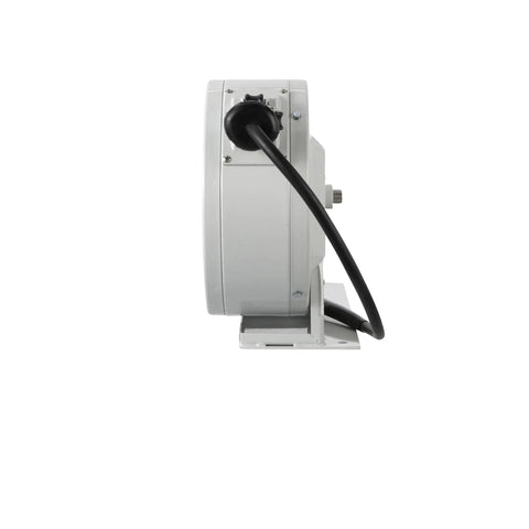 Heavy Duty Hose Reel With Thirty Five Foot Garden Hose And Enclosed Powder Coated Drum For Serious Chore Hustle Easy Wall Mount side view