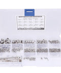 340 Piece Set Screw Kit With End Hex Adapters And Six Wrenches 304 Stainless Steel Fasteners in open plastic case