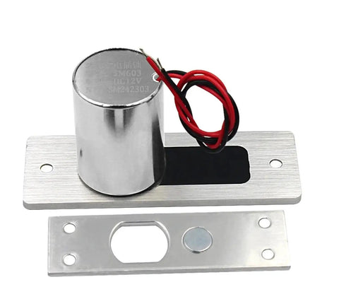 Heavy Duty Waterproof Drop Bolt Door Lock with Magnetic Induction DC 12V auto deadbolt, steel components with wiring for security access control.