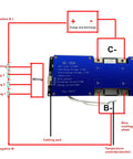 Built Tough 4S BMS LiFePO4 Battery Management System With 100A Heavy Duty Discharge And 14.6V Precise Charge Port Featuring NTC Thermal Guard wiring diagram and components.