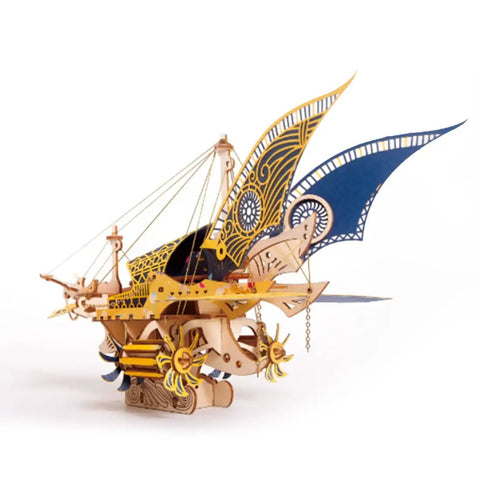 Hands On Dope 3D Wooden Puzzle Kit For Adults Spaceship Flyship With 300 Plus Pieces Steampunk DIY Model side view