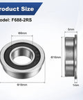 Flanged Ball Bearing 8x16x5mm F688 2RS Double Rubber Seal Chrome Steel GCr15 Deep Groove Bearings 4 Pack Built Tough For Wheelbarrows Printers Fax Machines Power Tools And DIY Projects, size diagram