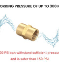 Brass 1/4 in NPT female-to-female hex-head pipe coupling, side view.