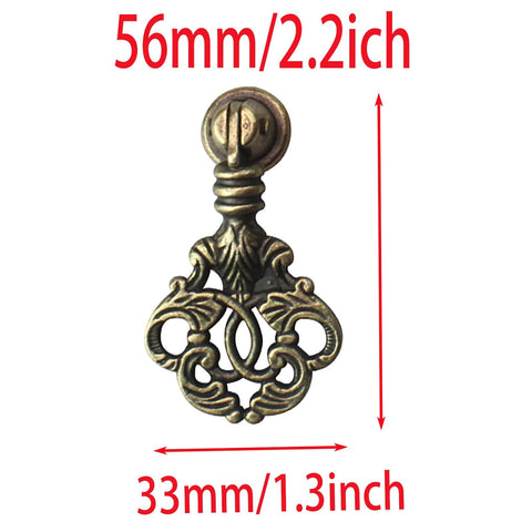 Front view of a vintage bronze pendant handle for cabinets, 56x33mm, Set Of 4 Vintage Bronze Pendant Handles For Cabinets Drawers And Cupboards And Wardrobe Antique Chinese Style Single Hole Pull Knobs With Mounting Screws 2.2 By 1.3 Inches Zinc Alloy Durable Corrosion Resistant Non Fading.