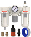 Half Inch NPT Air Compressor Filter Regulator Lubricator FRL Combo Pro Grade With Water Oil Trap Separator and accessories